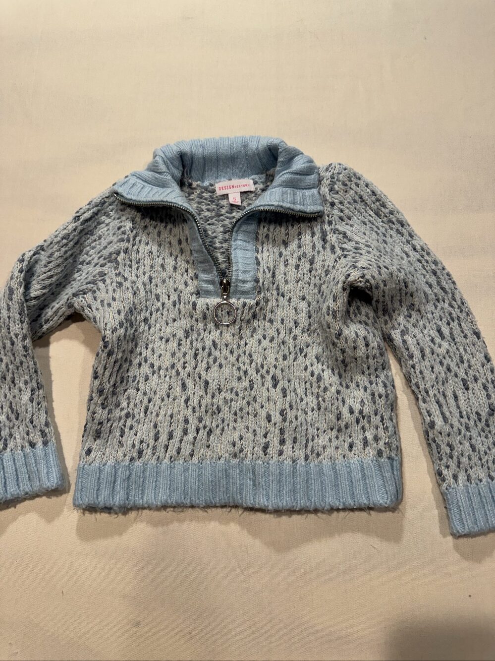 Girls Design History Quarter Zip Knit Sweater - Blue Gray - Size 5